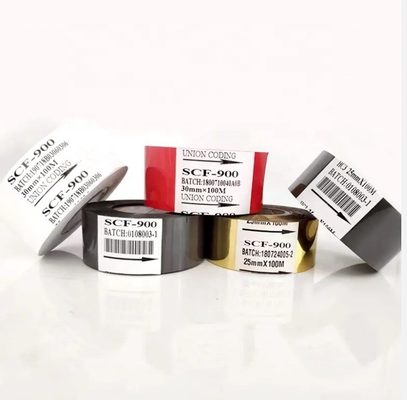25mm*100m 날짜 프린터 바코드 리본 FC3 SCF900 코드 기계에 대한 붉은 뜨거운 스탬핑 필름